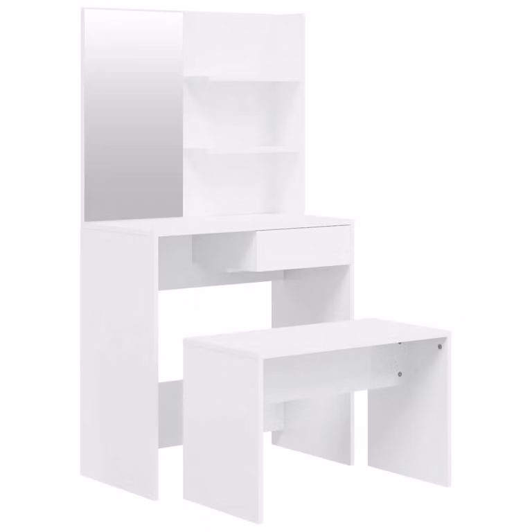 Set Tavolo da Toeletta Bianco Lucido 74,5x40x141 cm