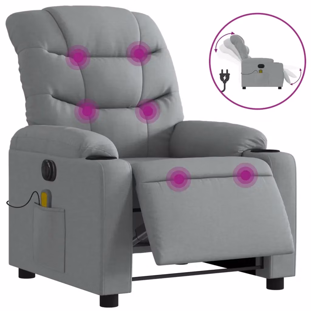 vidaXL Poltrona Reclinabile Elettrica con Massaggio in Tessuto Grigio – 2