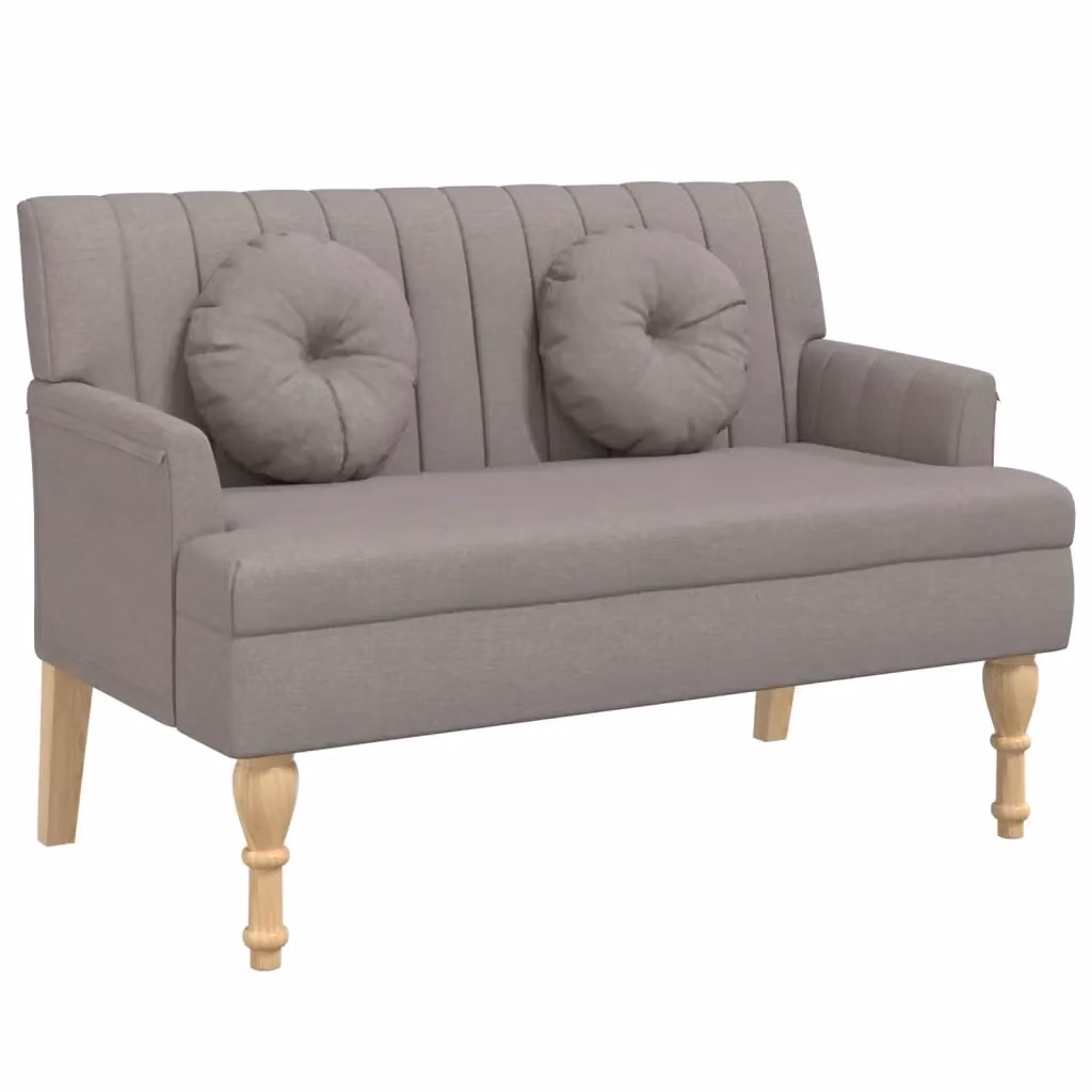 Panca con Cuscini vidaXL in Tessuto Beige e Grigio con Braccioli in Legno e MDF L: 113 cm, P: 64,5 cm, H: 75,5 cm – 2