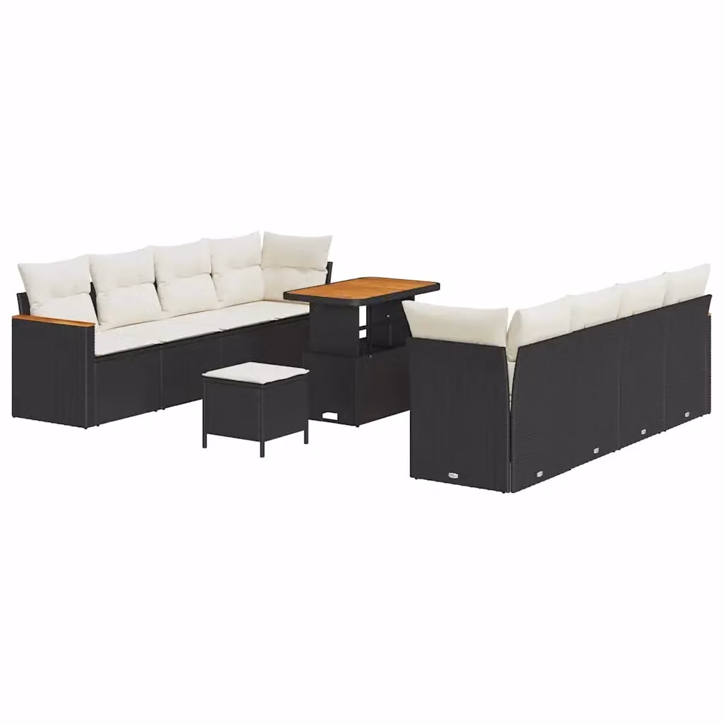 Set Divano da Giardino Moderno vidaXL in Polyrattan Nero e Beige con Cuscini e Tavolino – 2