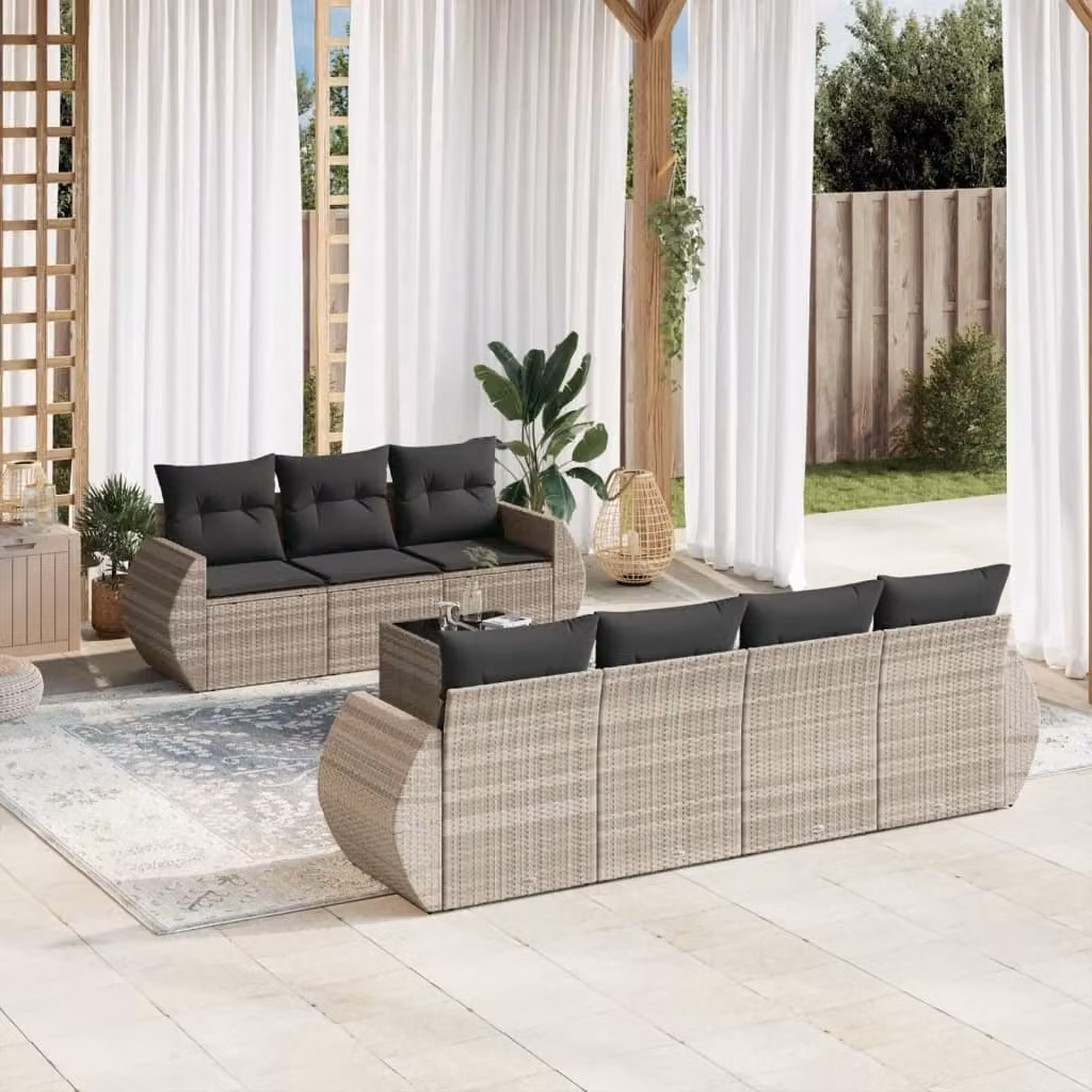 Maison Exclusive - Set Divano da Giardino 8pz con Cuscini Grigio Chiaro Polyrattan