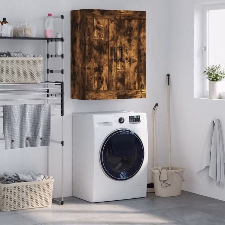 Mobile a parete vidaXL in legno Rovere Fumo, L: 69,5 cm, P: 34 cm, H: 90 cm