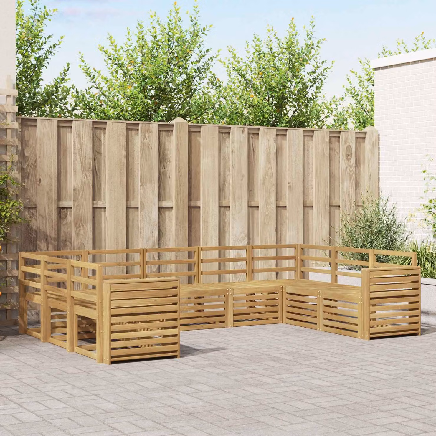 Set di divani ad angolo moderno vidaXL in legno di acacia massello marrone per giardino e terrazzo