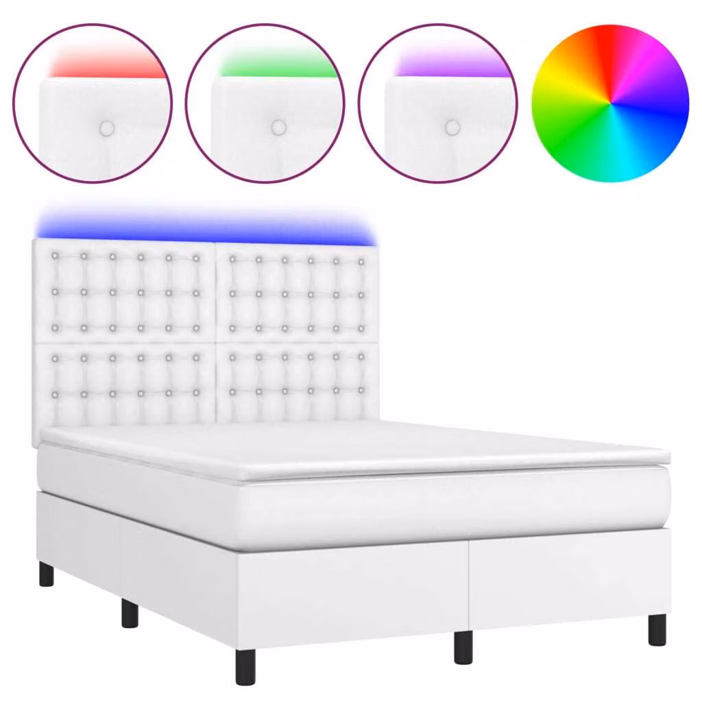Giroletto Molle con Materasso e LED Bianco 140x200cm Pelle finta