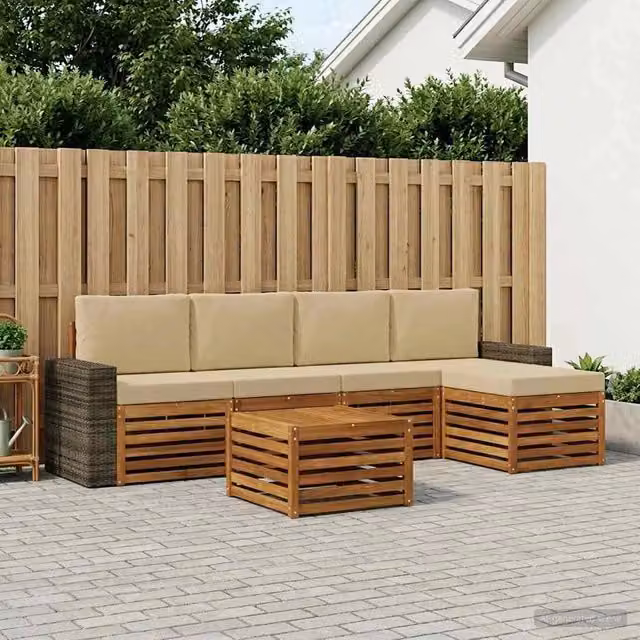 Set di divani da esterno 6 pz Naturale e Beige 3384279