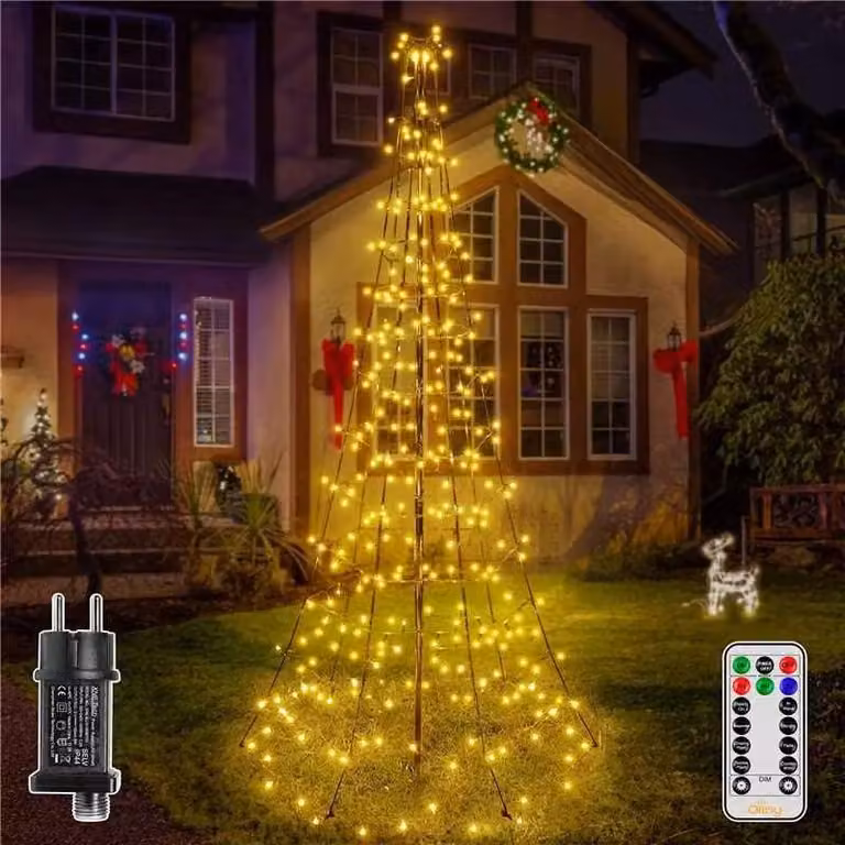 Catena luminosa per albero di Natale, lunghezza 1,8 metri, 202 LED, grado di protezione IP44, luce bianco caldo