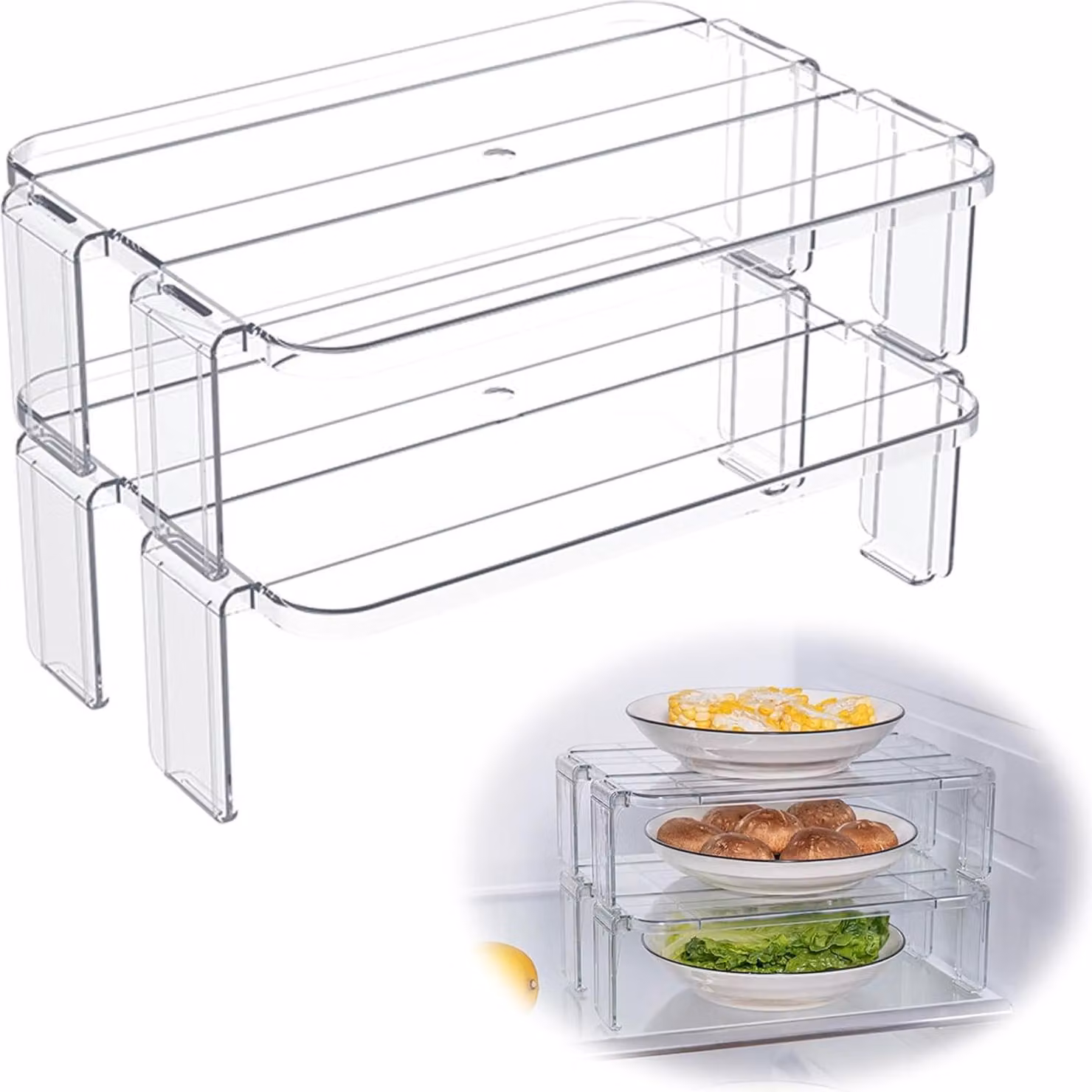 Inserto per armadio da cucina - Organizzatore per scaffali da cucina per armadio nel congelatore - Organizzatore impilabile per stoviglie (2 pezzi) Lavatrice