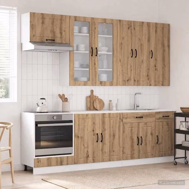 Unità Cucina Moderna vidaXL in Legno Rovere Marrone con Ante in Vetro 8 Pezzi