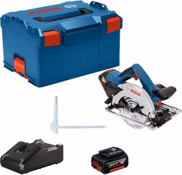Sega circolare Bosch Professional GKS 18V-57 G, 18 V, 2 batterie da 4,0 Ah, caricabatterie GAL 18V-40, L-BOXX