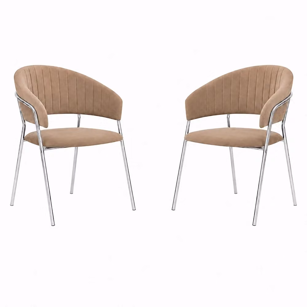 Set da 2 sedie Aurelia in velluto grigio tortora con gambe in metallo cromato per soggiorno e sala da pranzo – 2