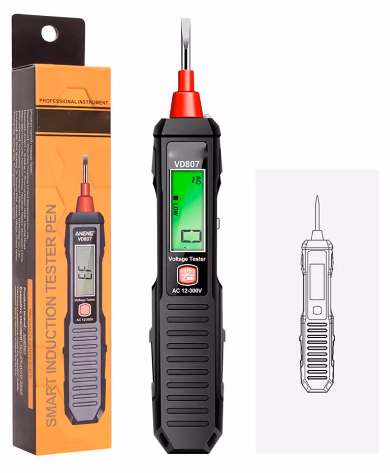 Tester di tensione AC12-300V, display LCD ad alta precisione, penna elettrica multifunzionale con luce LED, nero
