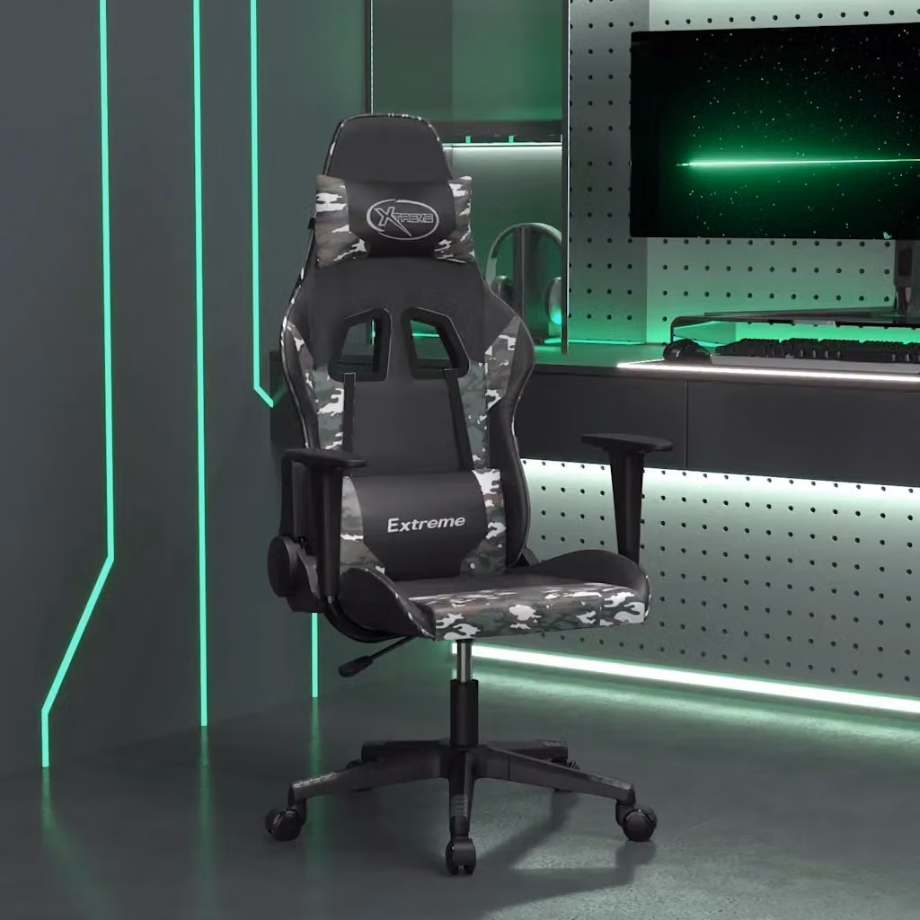 Sedia da Gaming Nera con Design Astratto e Poggiatesta, Regolabile e Ruotabile 360 Gradi – 2