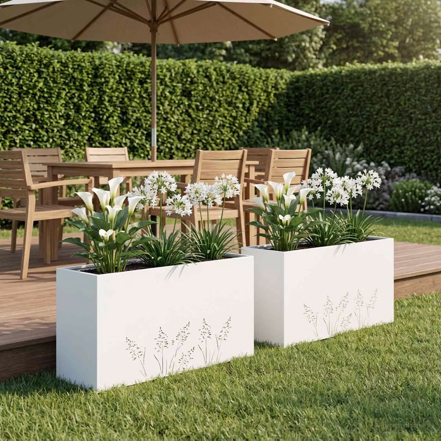 Set di 2 vasi da giardino vidaXL in metallo bianco L 100 cm x P 30 cm x H 49 cm