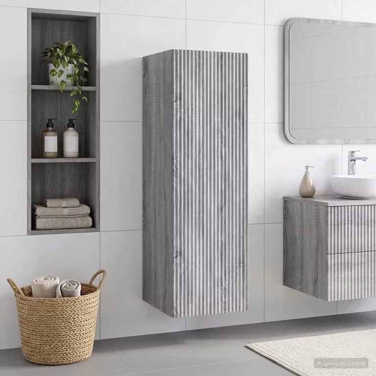 Mobiletto da bagno a muro vidaXL moderno in MDF grigio L/P/H: 33 x 34,5 x 100 cm