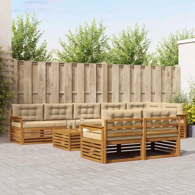 Set di divani da esterno moderno vidaXL in legno di acacia, 9 pezzi, colore beige