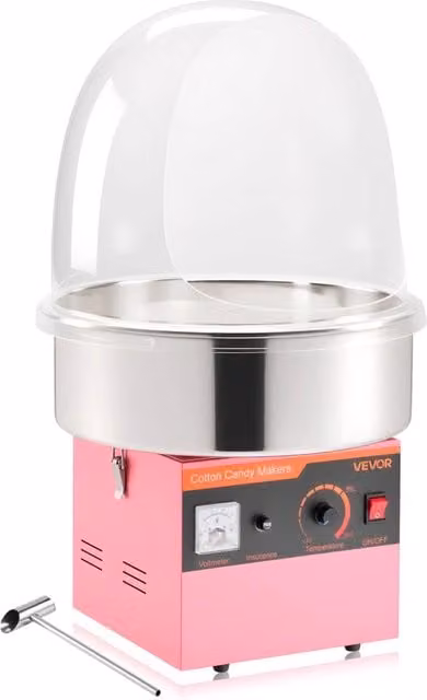 Macchina per zucchero filato elettrica 1000W KB-38 con coperchio ciotola inox rosa facile da usare per feste