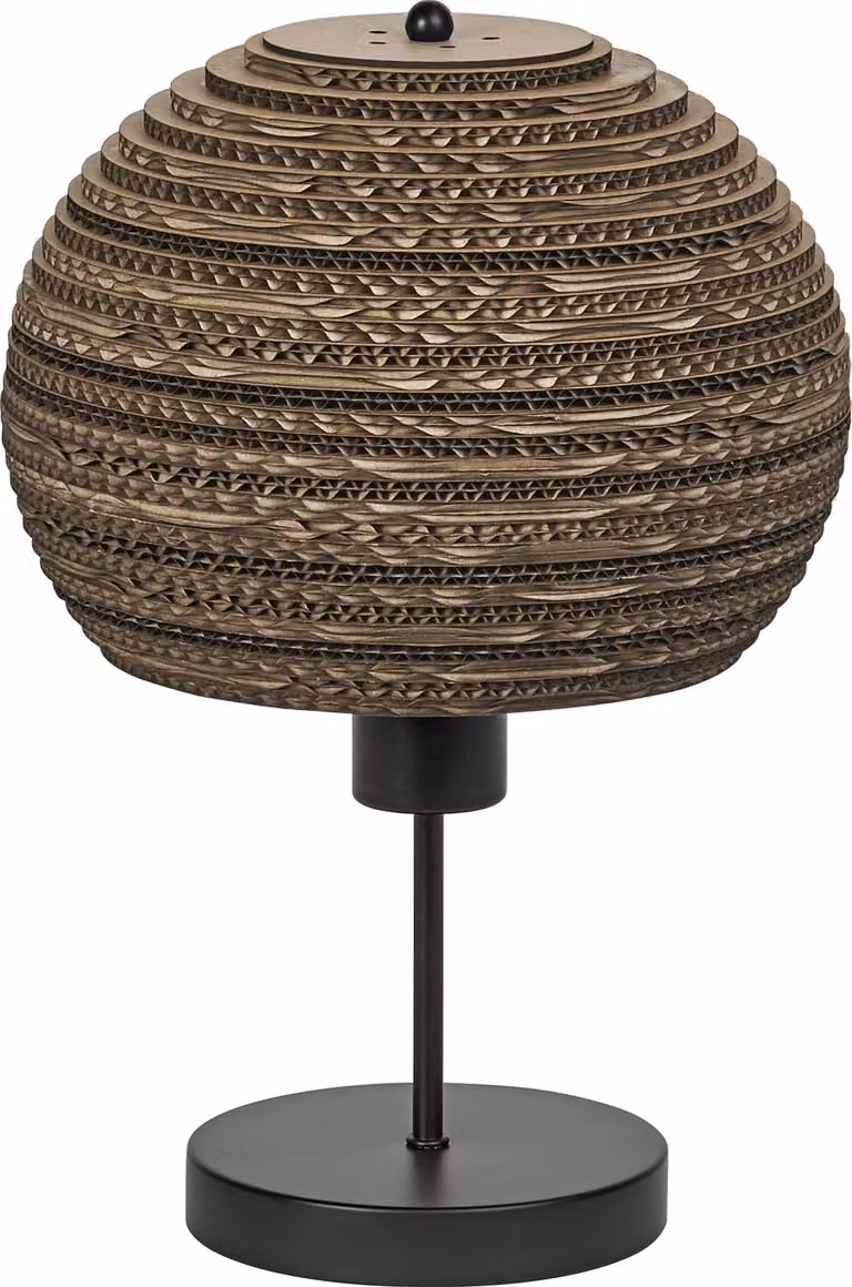 OSRAM Decor Cardboard Ball lampada da tavolo marrone in cartone ondulato, leggera, E27, diametro 260 mm, paralume in materiale riciclato, sostenibile grazie alla sorgente luminosa sostituibile, facile installazione