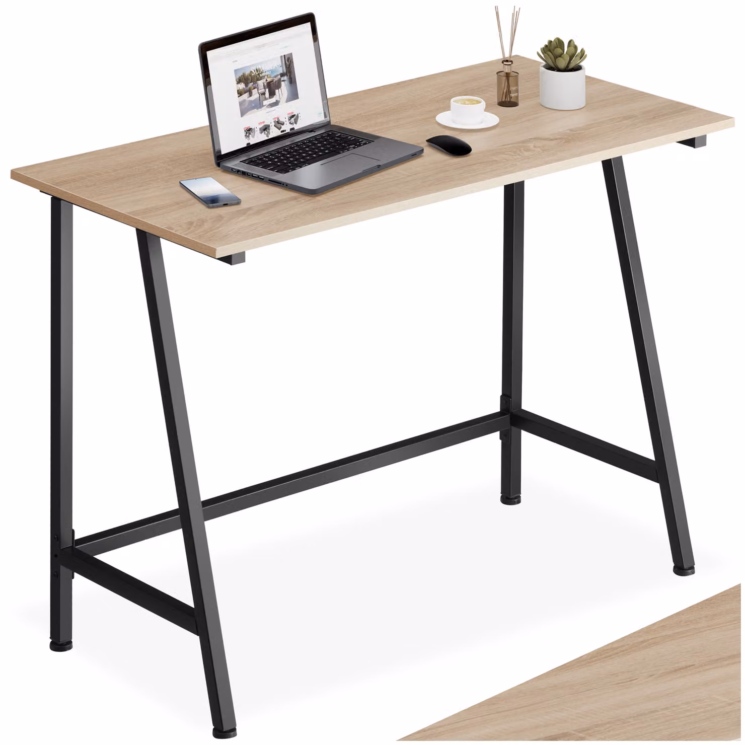 Scrivania da scrittura TecTake in stile industriale con piano in legno rovere e struttura in metallo, L: 100 cm, P: 50 cm, H: 77 cm – 1