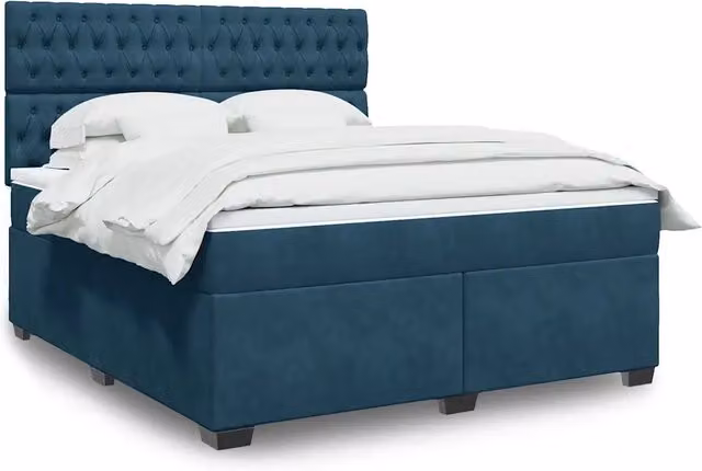 Letto Ibrido vidaXL con Materasso a Molle Insacchettate e Struttura in Velluto Blu e Bianco L/P: 180 x 200 cm – 1