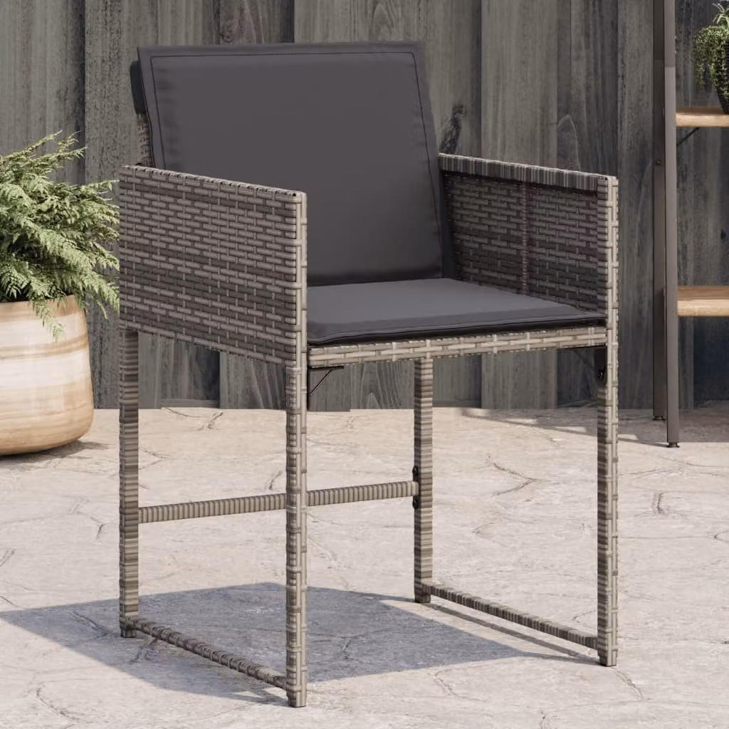 Set di 4 sedie da giardino vidaXL in polyrattan grigio con cuscini in tessuto resistente ai raggi UV