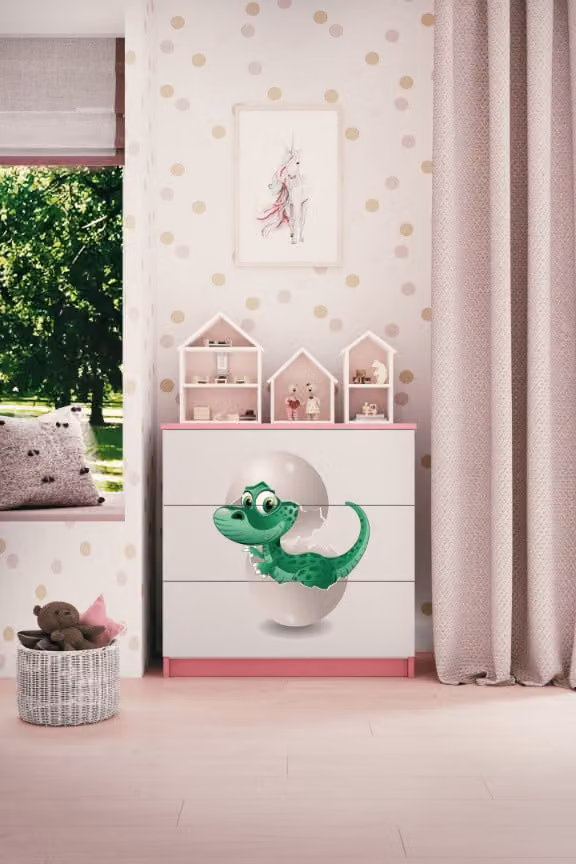 Cassettiera per bambini Little Dino nel colore rosa Babydreams