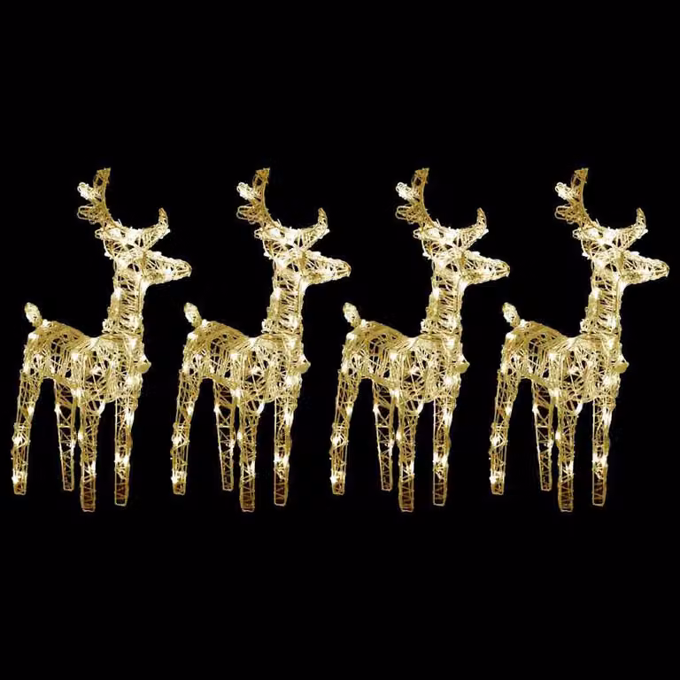 Set di 4 Renne di Natale vidaXL in Plastica Bianca con 160 LED Luce Bianca Calda per Giardino