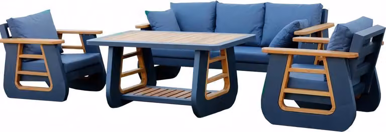 Sitzgruppe Modern Gartenmöbel Set Sofa Sessel Couchtisch 4tlg Terrasse Blau