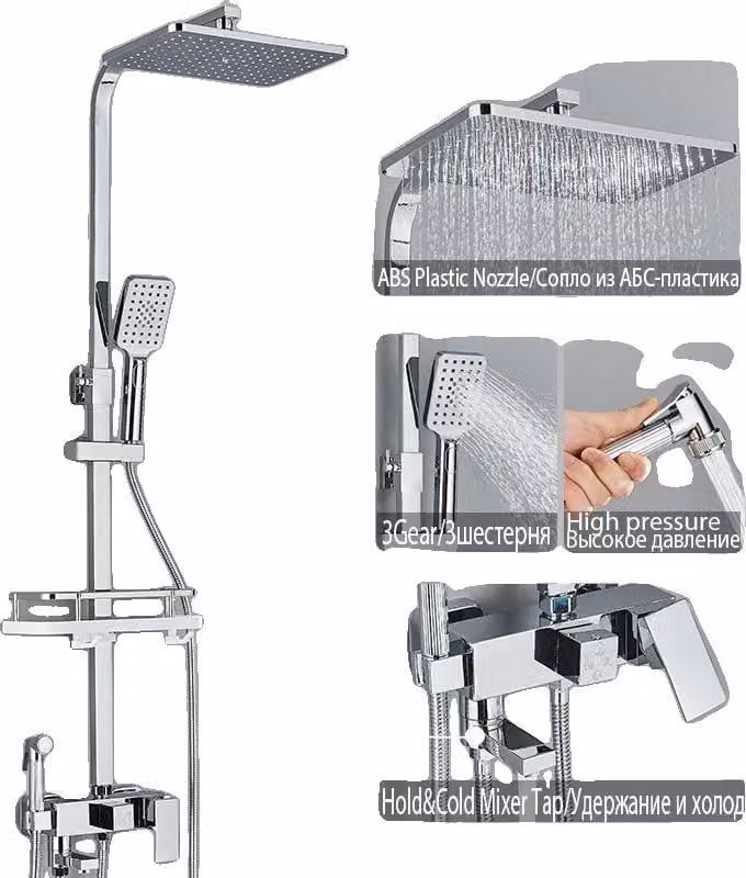 Set rubinetteria doccia, regolabile in 4 posizioni, design moderno, cromato 4 vie A