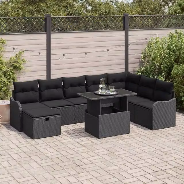 Set Divano da Giardino 9 pz Nero polyrattan 3361072