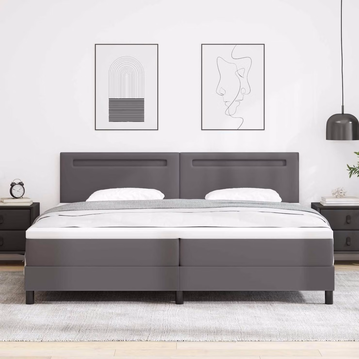 Maison Exclusive - Letto con boxspring e strisce LED, grigio, 200 x 200 cm, rivestito in ecopelle