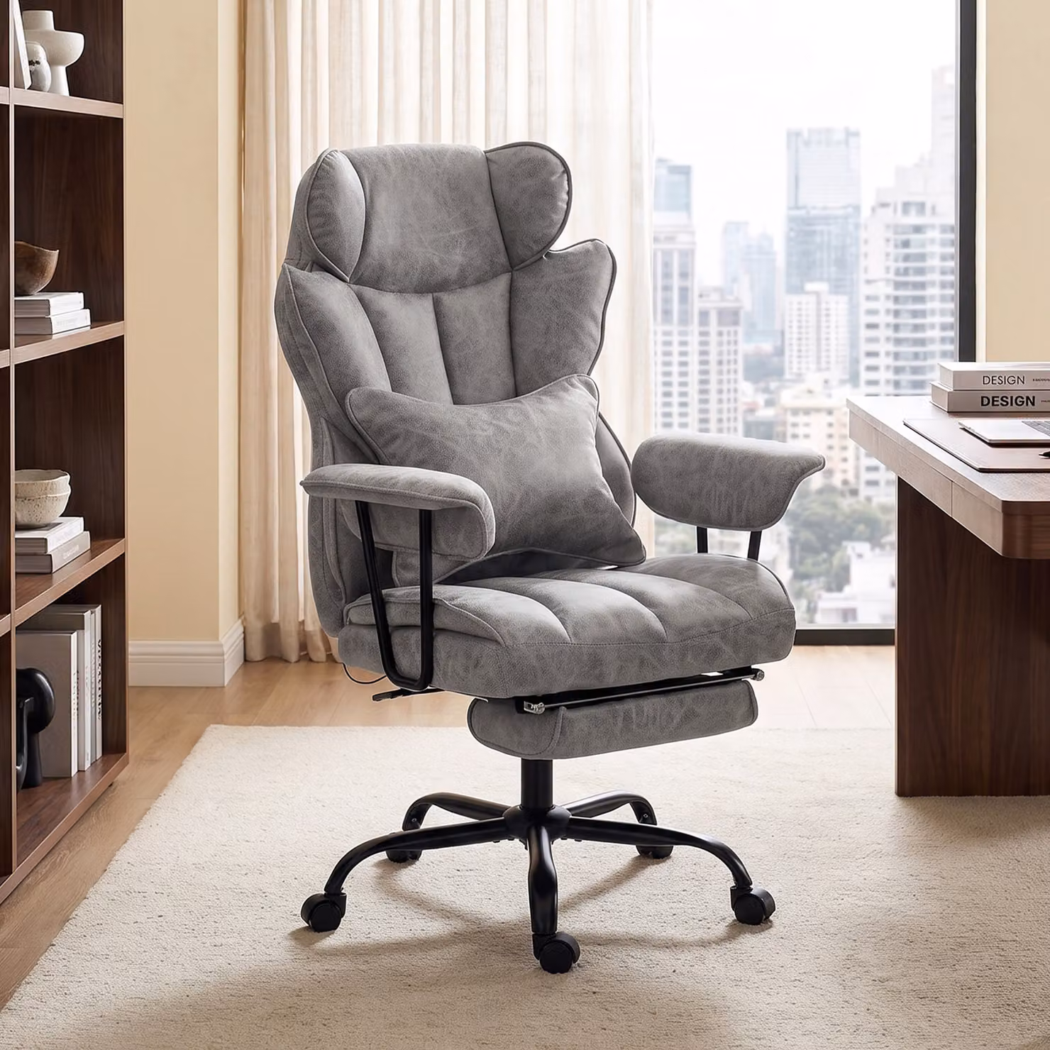 Sedia da ufficio executive HOMCOM con massaggio, riscaldamento, poggiapiedi e supporto lombare, grigio – 2