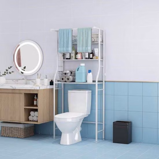 Famanu: Scaffale angolare per mobile bagno – Design salvaspazio con appendiabiti