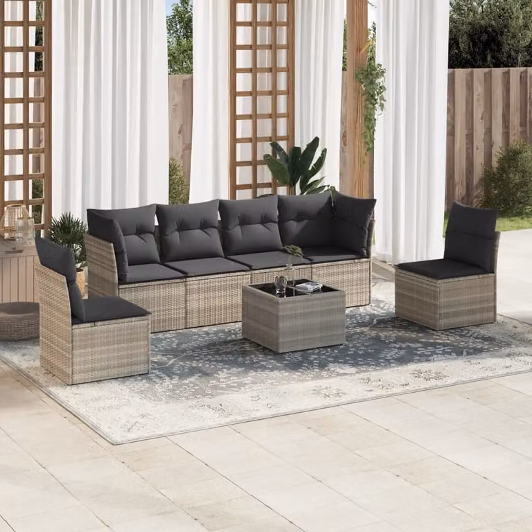 Maison Exclusive - Set Divani da Giardino 7pz con Cuscini Grigio Chiaro Polyrattan