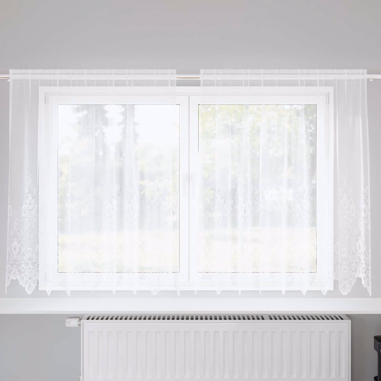 Tenda in pizzo bianca vidaXL con motivo floreale in poliestere, L 160 cm x H 200 cm