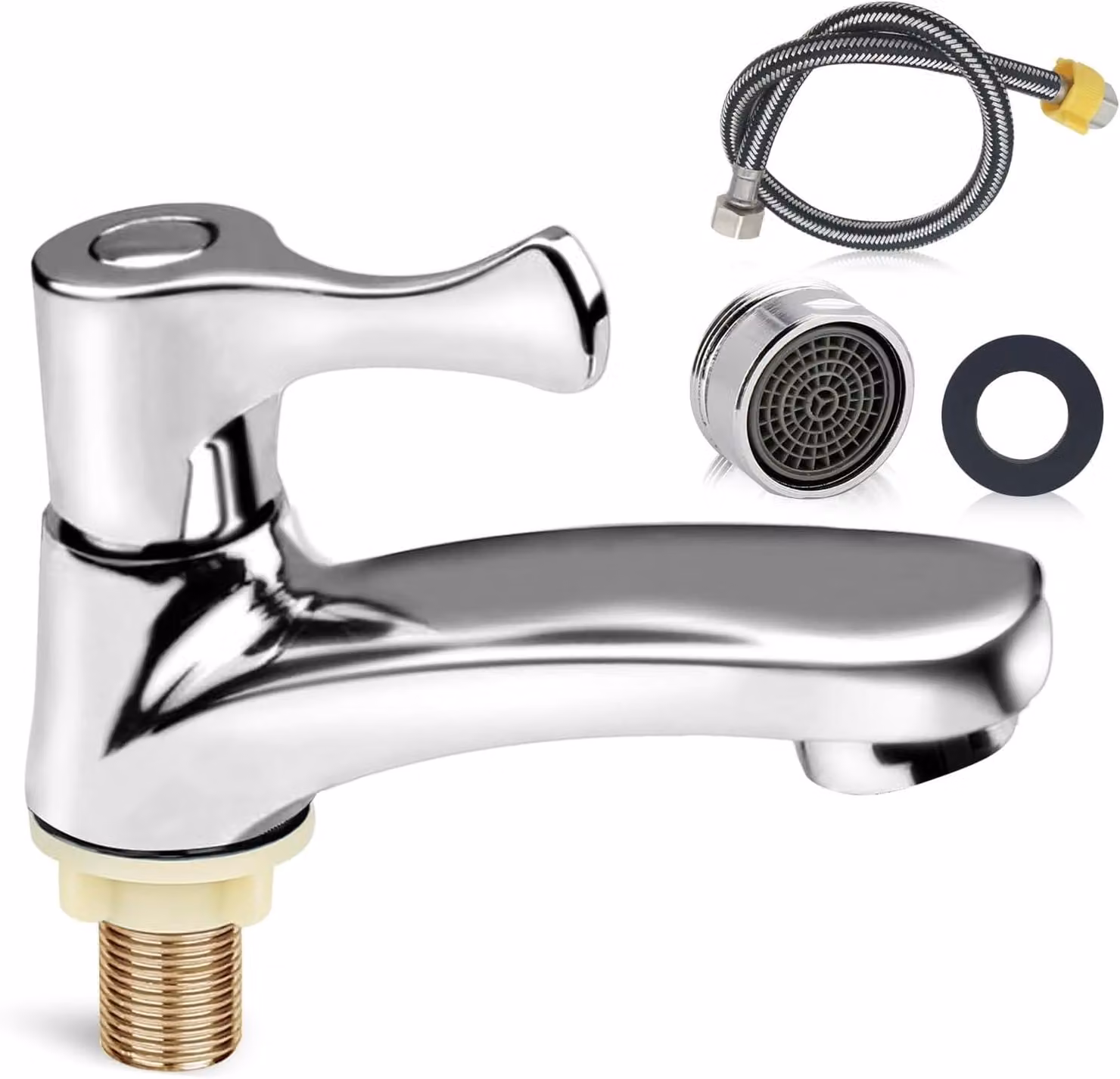 Rubinetto monocomando per acqua fredda, con rivestimento in zinco, attacco da 60 cm, dotato di bocchetta filtrante, adatto per cucina e bagno