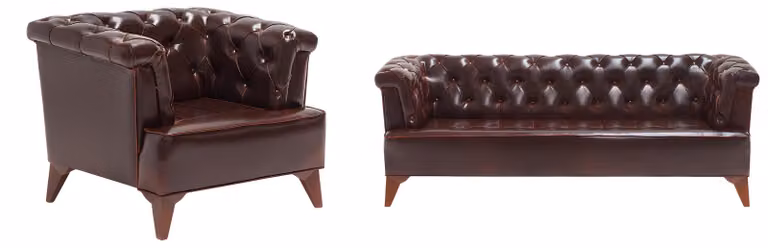Braune Chesterfield Sofagarnitur Moderne Sessel Designer 2-Sitzer