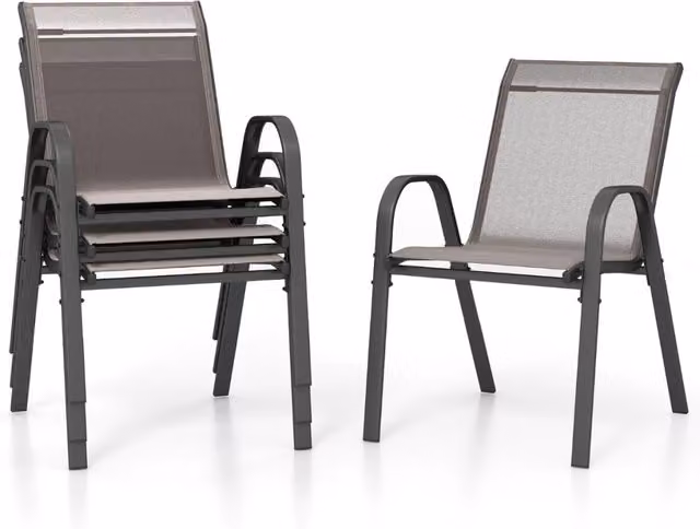 Set di 4 sedie da esterno impilabili con struttura in acciaio verniciato e seduta in tessuto traspirante Textilene, colore Grigio