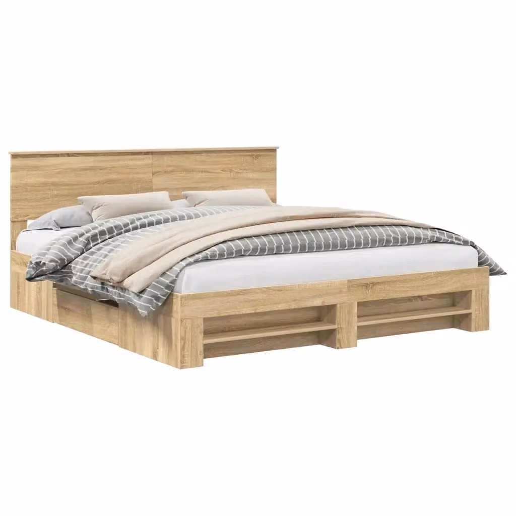 Struttura del letto con testiera vidaXL in Rovere Sonoma, colore marrone, L: 183 cm, P: 90 cm, H: 210 cm (per materasso 180 x 200 cm) – 2