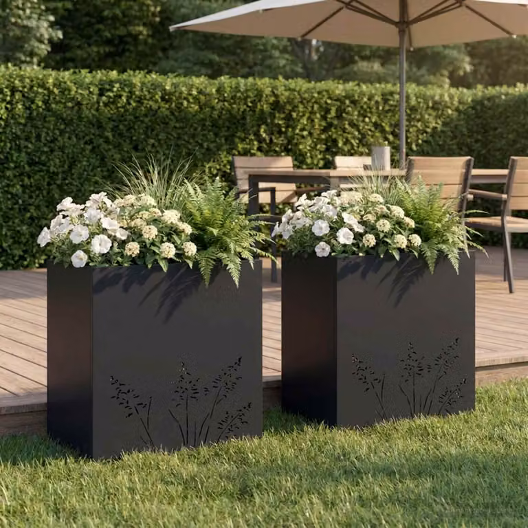 Set di 2 vasi da giardino vidaXL in metallo nero L 50 cm x P 30 cm x H 49 cm