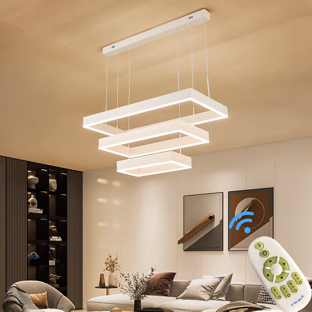 Lampada a sospensione a LED 6053FX-BS rettangolo bianco con telecomando colore luce/luminosità regolabile dimmerabile Luce LED da soggiorno lampadario a sospensione