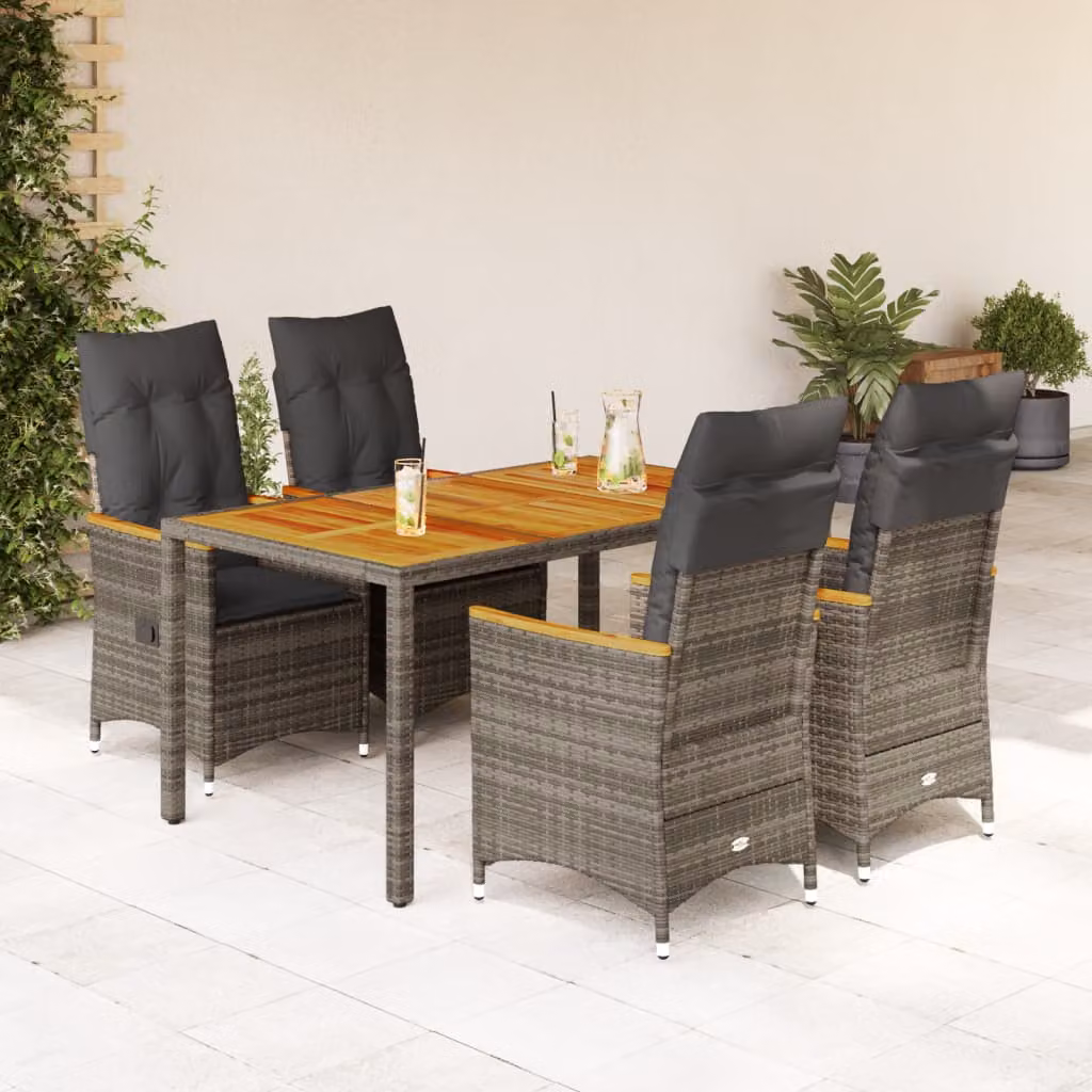 vidaXL Set da Pranzo da Giardino 5 pz in Polyrattan e Legno di Acacia Grigio