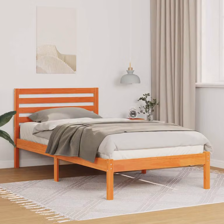 Struttura del letto in pino massello vidaXL, colore marrone cerato, L/P/H: 200 x 90 cm