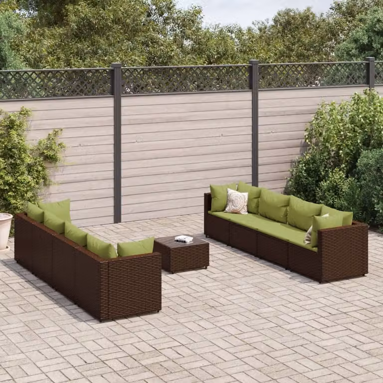 Maison Exclusive - Set da giardino da 9 pezzi con cuscini, in rattan sintetico marrone