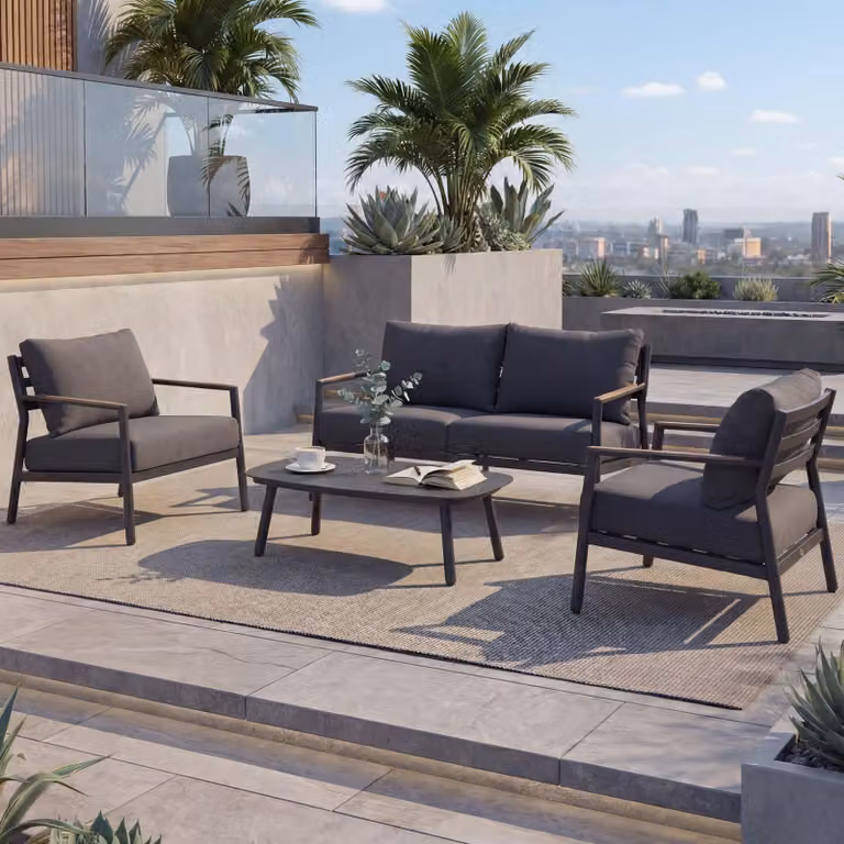 Set da giardino in alluminio HWC-P79, set lounge divano salotto giardino, tessuto/textile olefina 210 g/m² ~ grigio scuro
