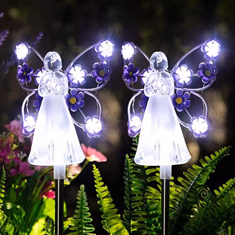 Confezione da 2 luci solari a forma di angelo, decorazioni da esterno a LED per il giardino, impermeabili, per Halloween e Natale