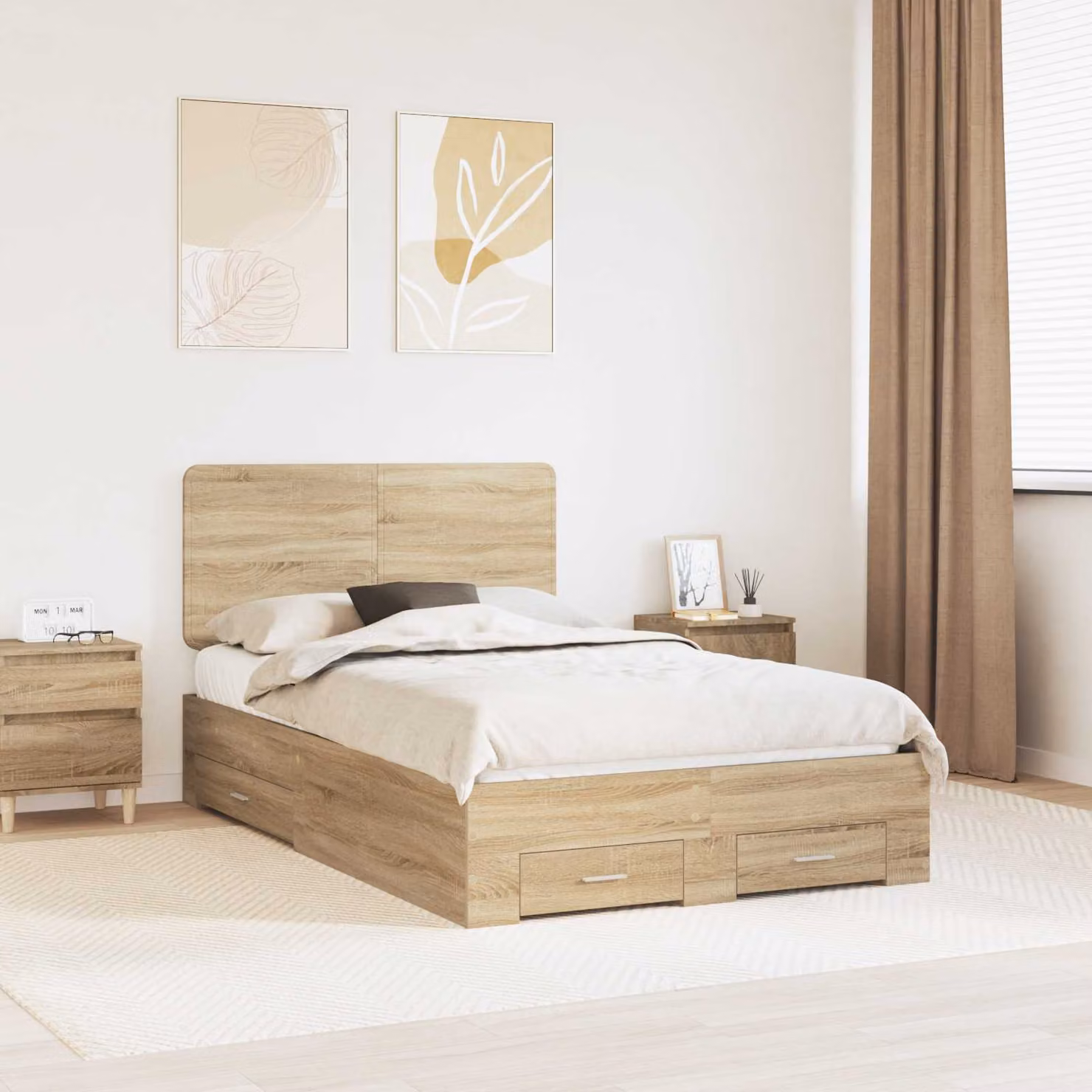 Struttura del letto con cassetto vidaXL in Rovere Sonoma, colore marrone, L 120 cm x P 200 cm x H 100 cm