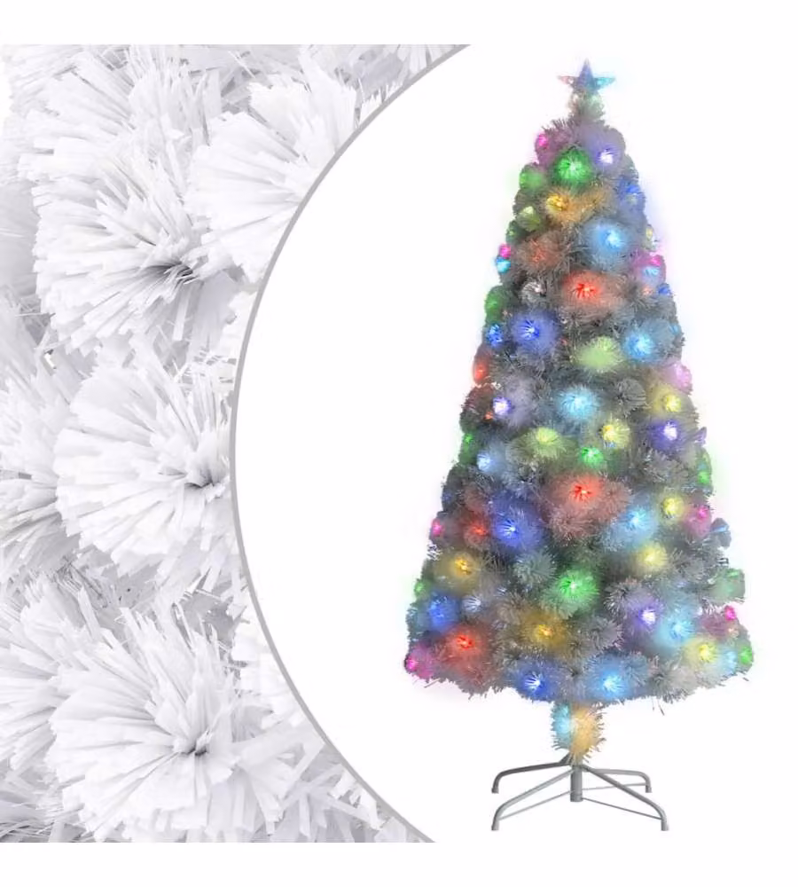 Albero Natale Artificiale con LED Bianco 120 cm Fibra Ottica