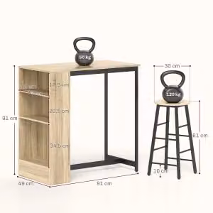 Set tavolo bar OKWISH con sgabelli per 2 persone, stile moderno in metallo nero con spazio contenitivo e poggiapiedi – 2