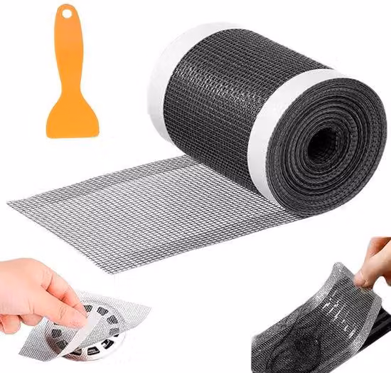 Filtri per capelli da doccia autoadesivi, 2 pezzi, 70 mm x 10 m, filtri per capelli da doccia usa e getta, filtri per capelli da doccia con 2 vaschette in plastica, filtri per capelli con nastro adesivo di riparazione per cabine doccia e cucine