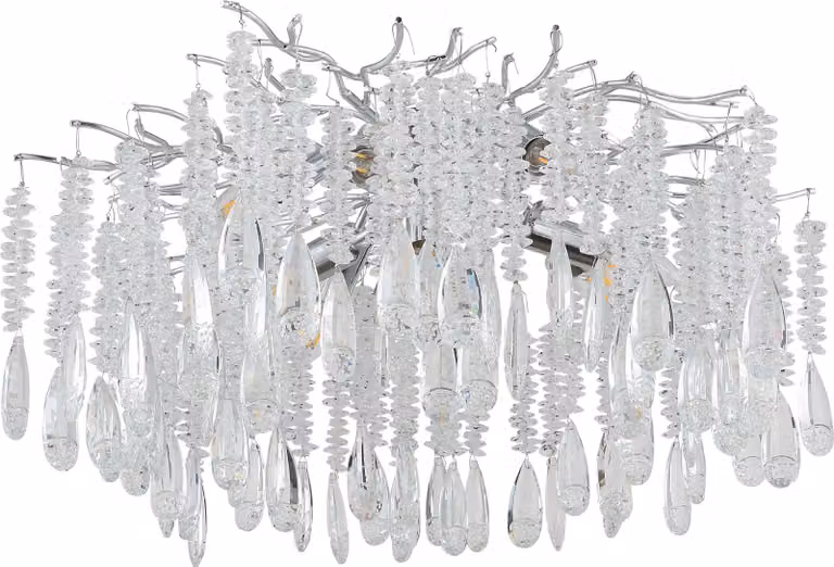 Plafoniera, metallo, colore argento, cristalli di vetro, P 60 cm